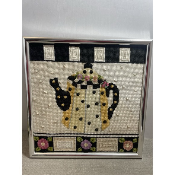 Teapot needlepoint Professionally Mounted‎ And Framed - Picture 1 of 4